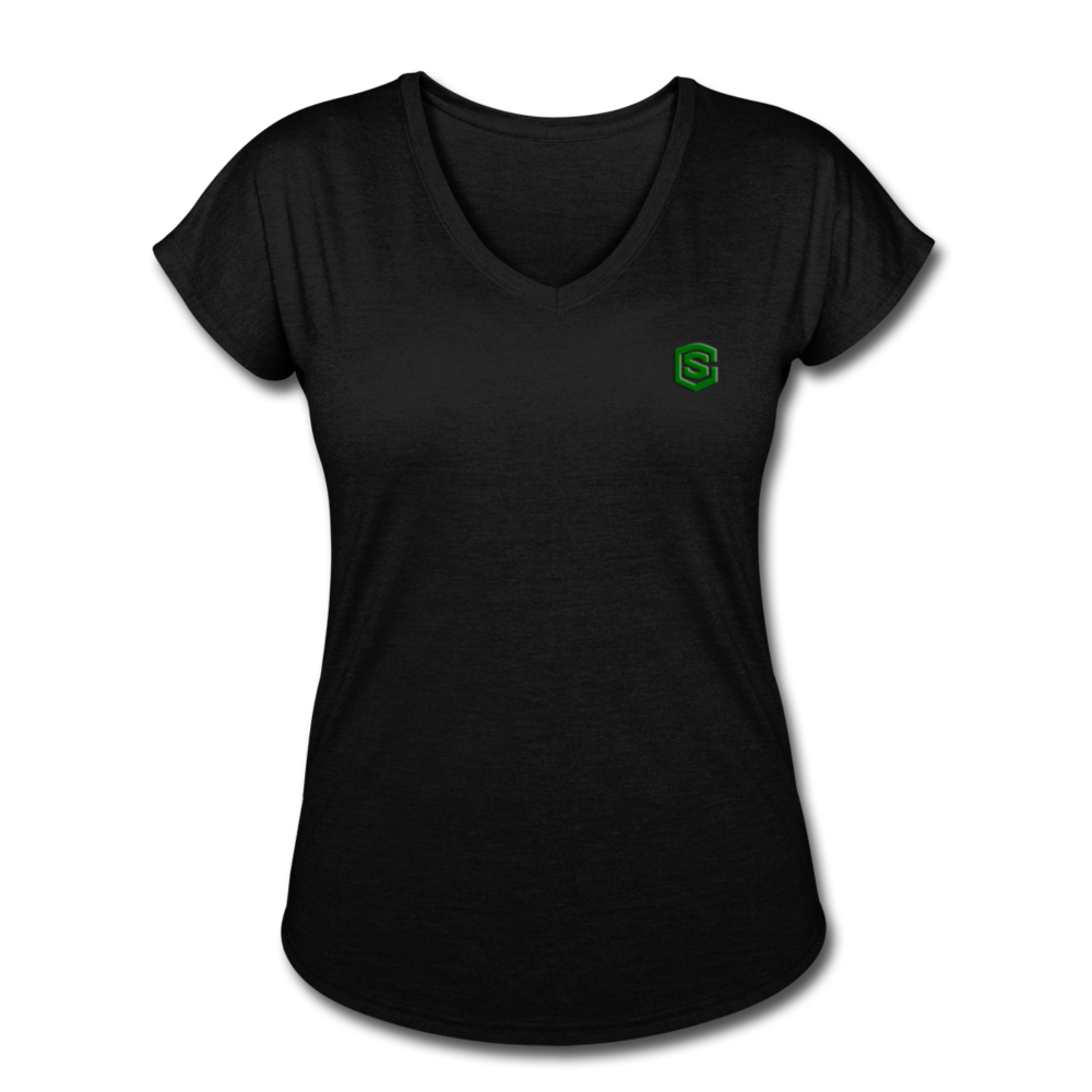 Women's Tri-Blend V-Neck T-Shirt WITH GREEN LOGO - black