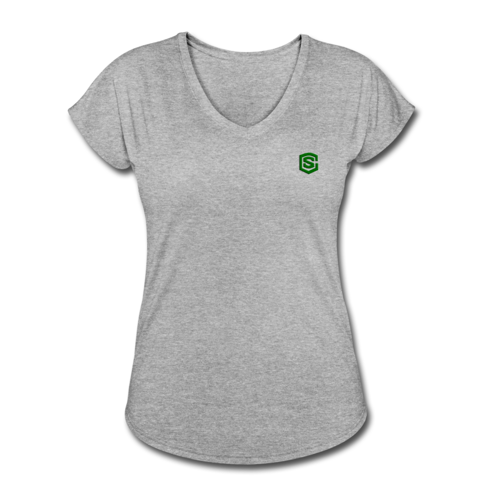 Women's Tri-Blend V-Neck T-Shirt WITH GREEN LOGO - heather gray