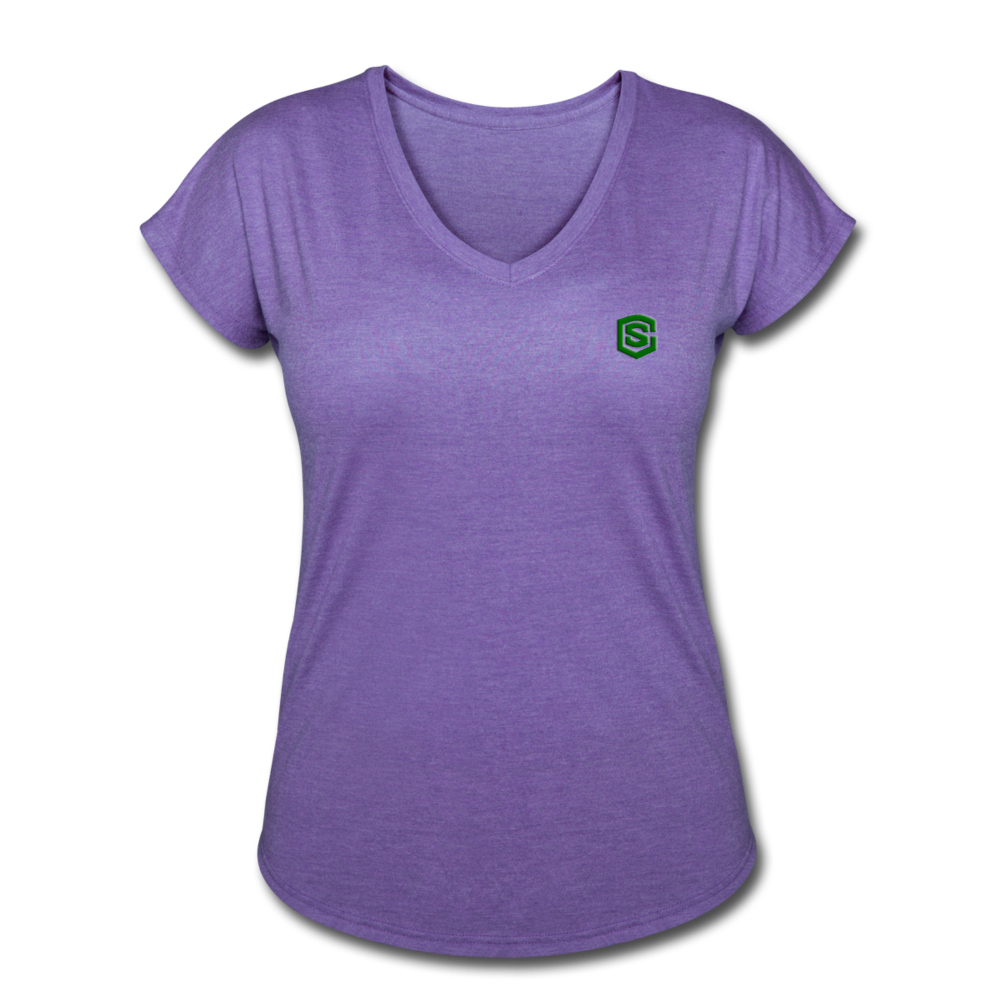 Women's Tri-Blend V-Neck T-Shirt WITH GREEN LOGO - purple heather