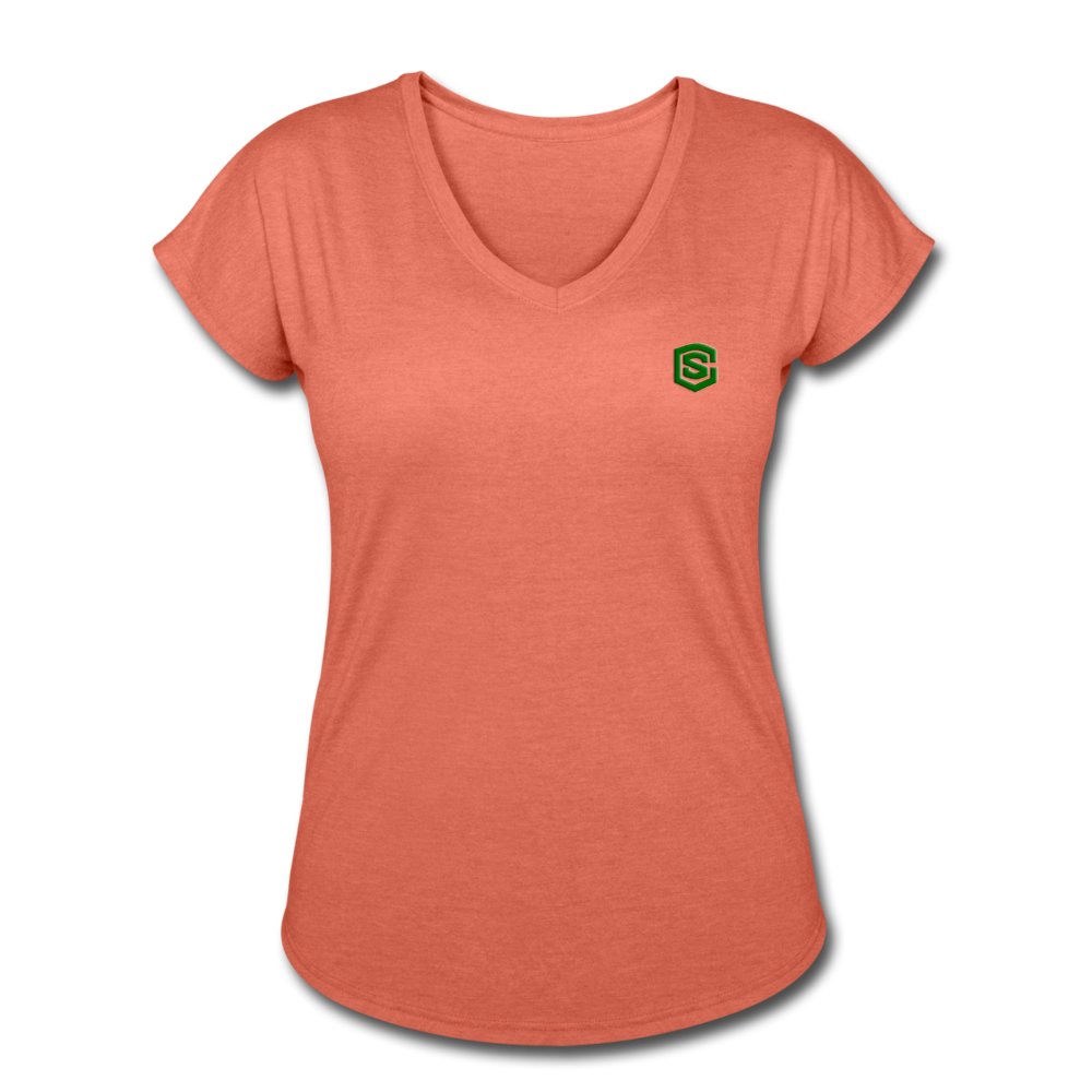 Women's Tri-Blend V-Neck T-Shirt WITH GREEN LOGO - heather bronze
