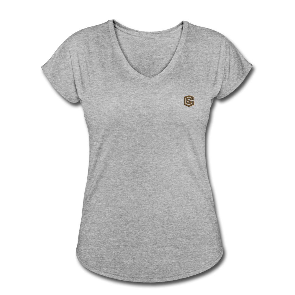 Women's Tri-Blend V-Neck T-Shirt  WITH BROWN  LOGO - heather gray