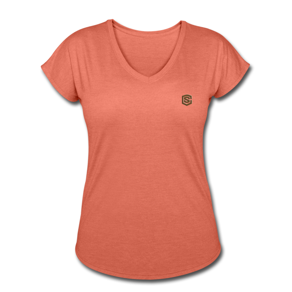 Women's Tri-Blend V-Neck T-Shirt  WITH BROWN  LOGO - heather bronze