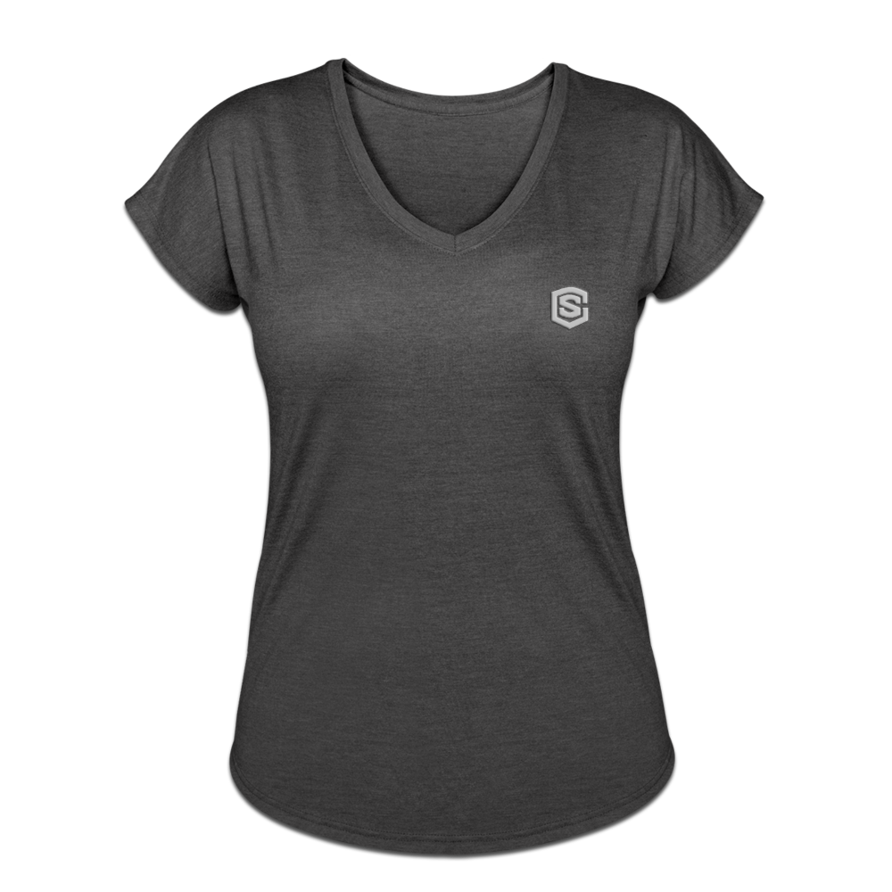 Women's Tri-Blend V-Neck T-Shirt  WITH SILIVER  LOGO - deep heather