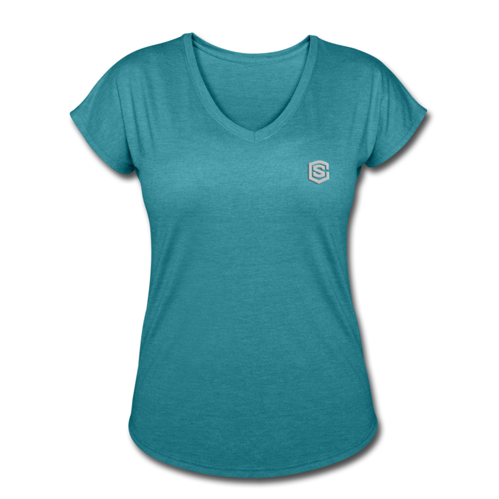 Women's Tri-Blend V-Neck T-Shirt  WITH SILIVER  LOGO - heather turquoise