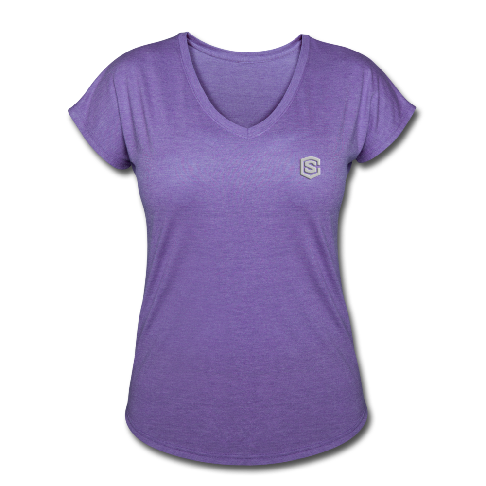 Women's Tri-Blend V-Neck T-Shirt  WITH SILIVER  LOGO - purple heather