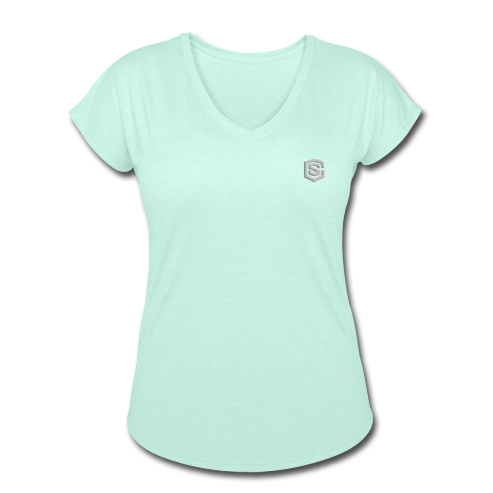 Women's Tri-Blend V-Neck T-Shirt  WITH SILIVER  LOGO - mint