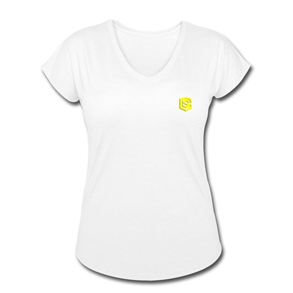 Women's Tri-Blend V-Neck T-Shirt  WITH YELLOW  LOGO - white