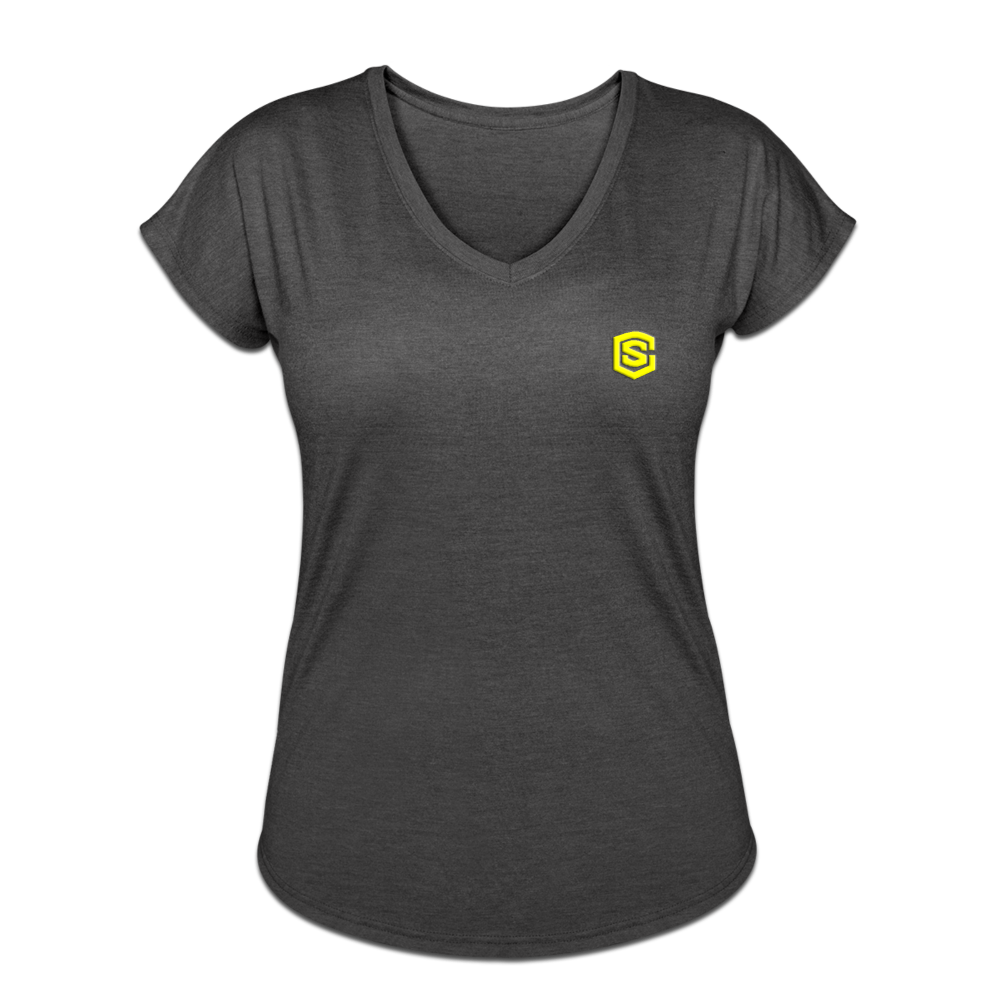 Women's Tri-Blend V-Neck T-Shirt  WITH YELLOW  LOGO - deep heather