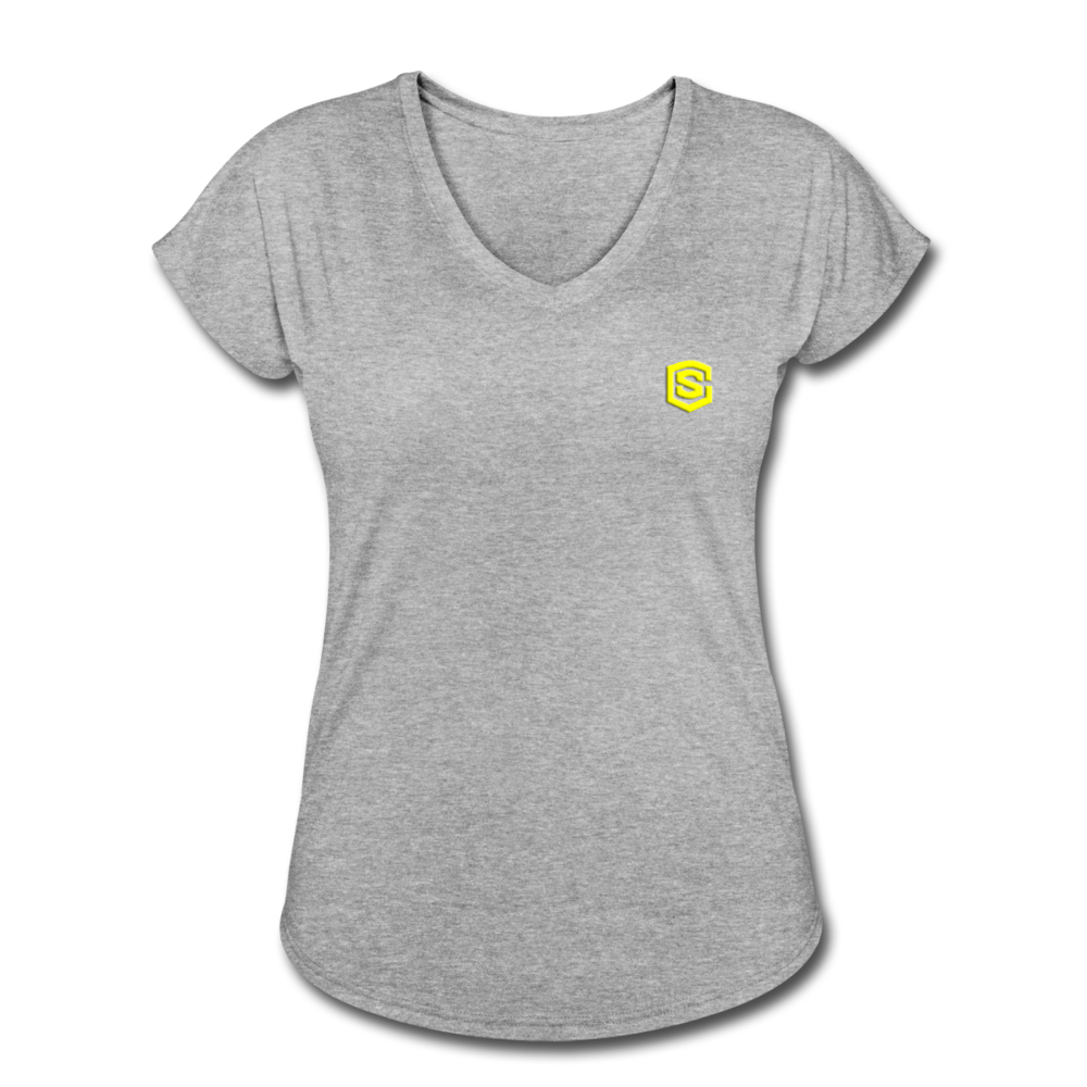 Women's Tri-Blend V-Neck T-Shirt  WITH YELLOW  LOGO - heather gray
