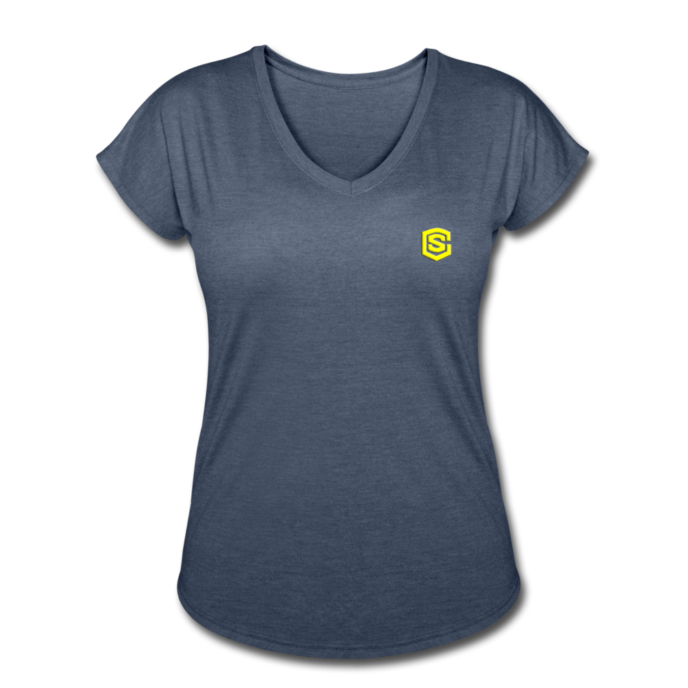 Women's Tri-Blend V-Neck T-Shirt  WITH YELLOW  LOGO - navy heather