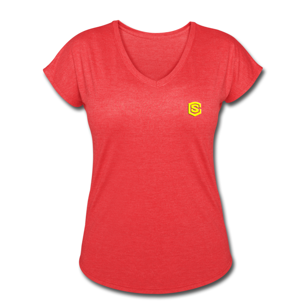 Women's Tri-Blend V-Neck T-Shirt  WITH YELLOW  LOGO - heather red