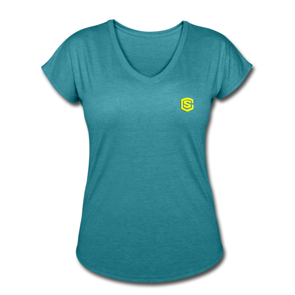 Women's Tri-Blend V-Neck T-Shirt  WITH YELLOW  LOGO - heather turquoise