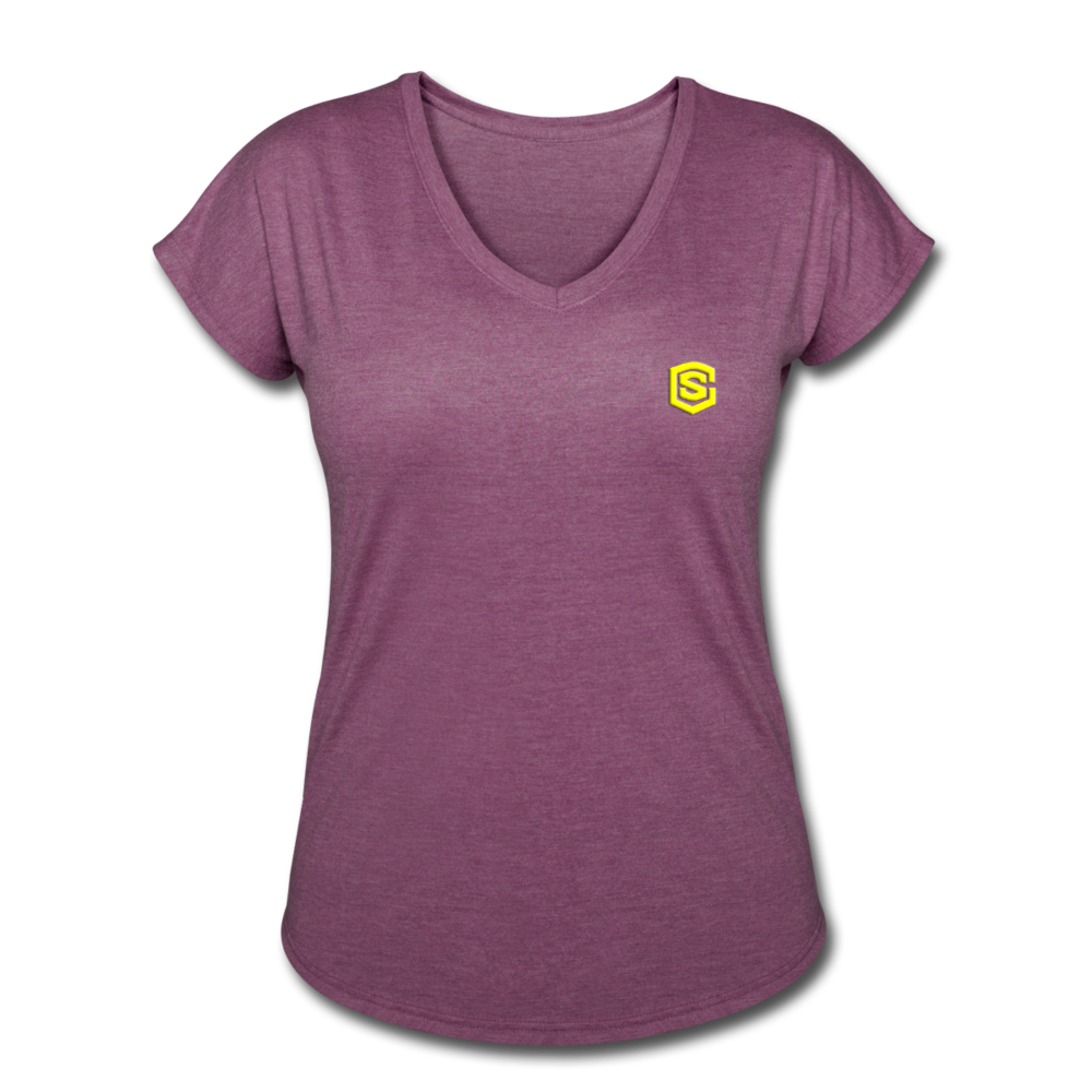 Women's Tri-Blend V-Neck T-Shirt  WITH YELLOW  LOGO - heather plum