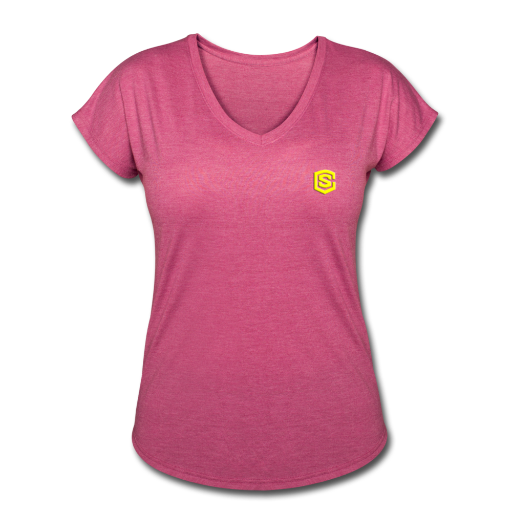 Women's Tri-Blend V-Neck T-Shirt  WITH YELLOW  LOGO - heather raspberry