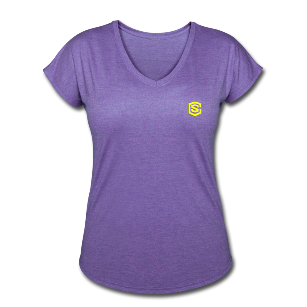 Women's Tri-Blend V-Neck T-Shirt  WITH YELLOW  LOGO - purple heather
