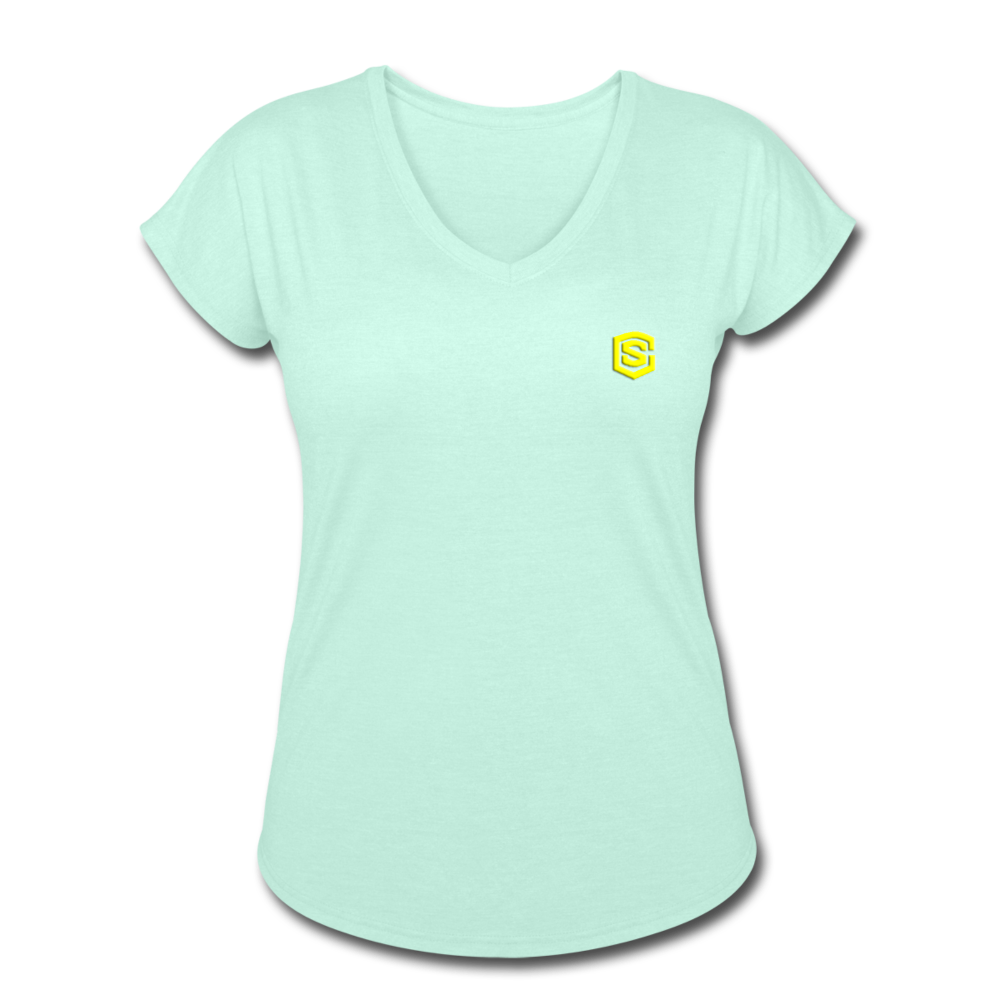 Women's Tri-Blend V-Neck T-Shirt  WITH YELLOW  LOGO - mint