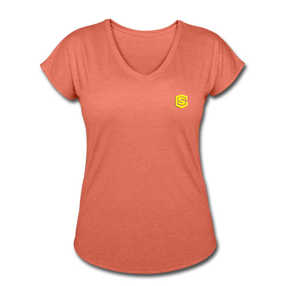 Women's Tri-Blend V-Neck T-Shirt  WITH YELLOW  LOGO - heather bronze