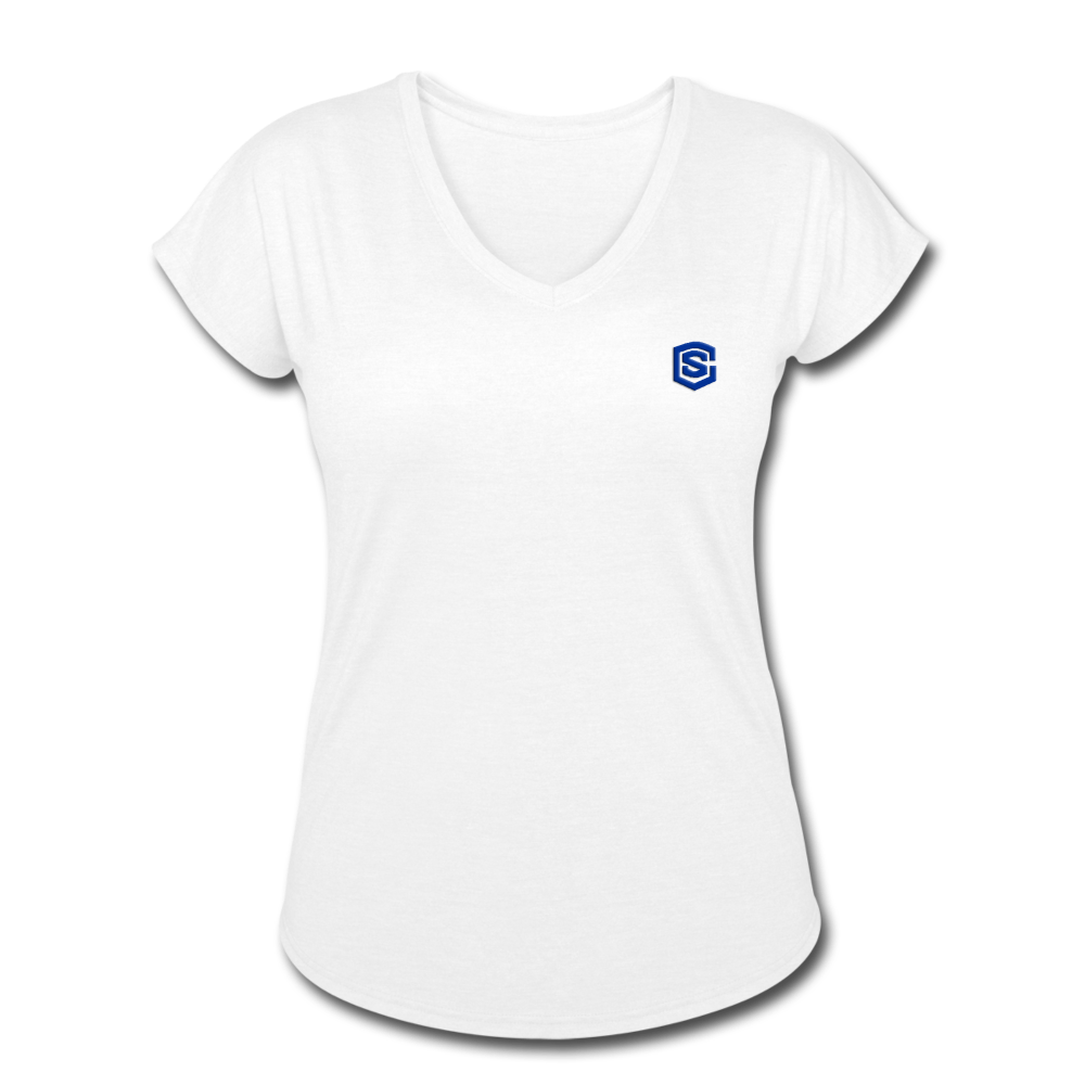 Women's Tri-Blend V-Neck T-Shirt  WITH BLUE  LOGO - white