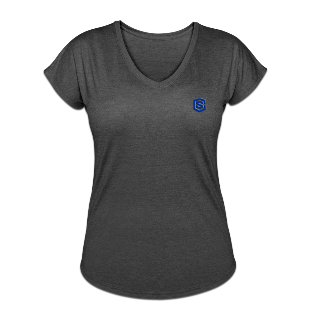 Women's Tri-Blend V-Neck T-Shirt  WITH BLUE  LOGO - deep heather