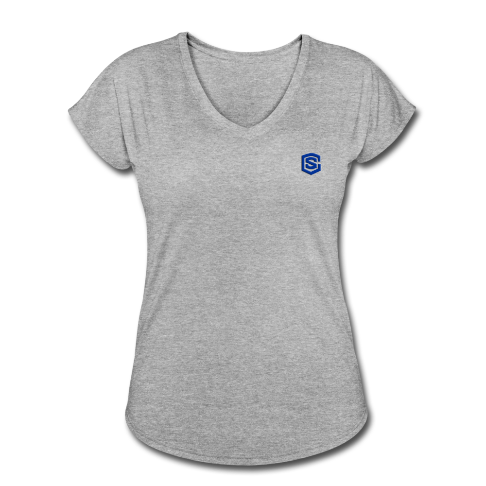 Women's Tri-Blend V-Neck T-Shirt  WITH BLUE  LOGO - heather gray