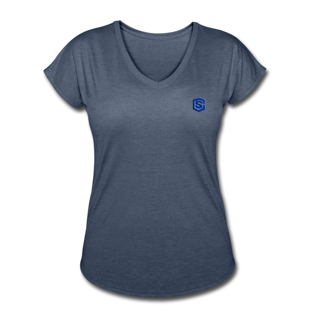 Women's Tri-Blend V-Neck T-Shirt  WITH BLUE  LOGO - navy heather