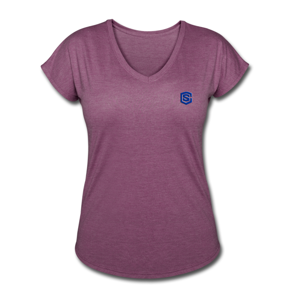 Women's Tri-Blend V-Neck T-Shirt  WITH BLUE  LOGO - heather plum