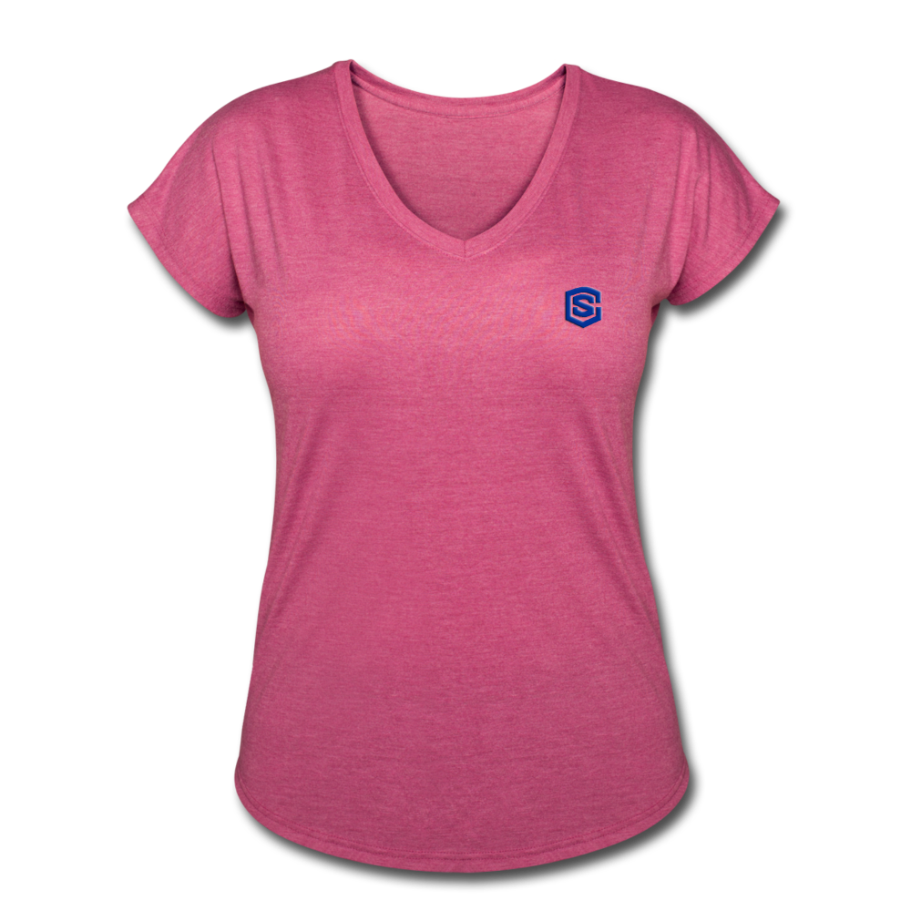 Women's Tri-Blend V-Neck T-Shirt  WITH BLUE  LOGO - heather raspberry