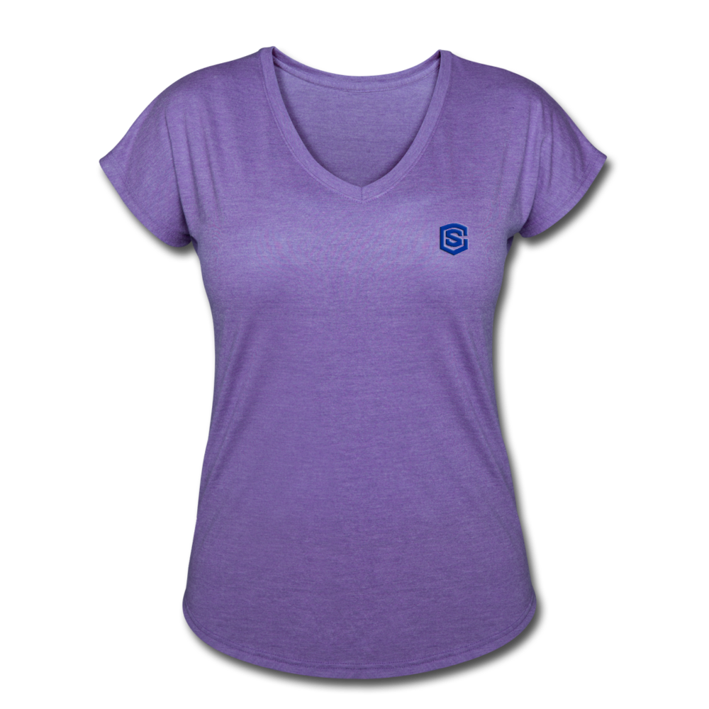 Women's Tri-Blend V-Neck T-Shirt  WITH BLUE  LOGO - purple heather