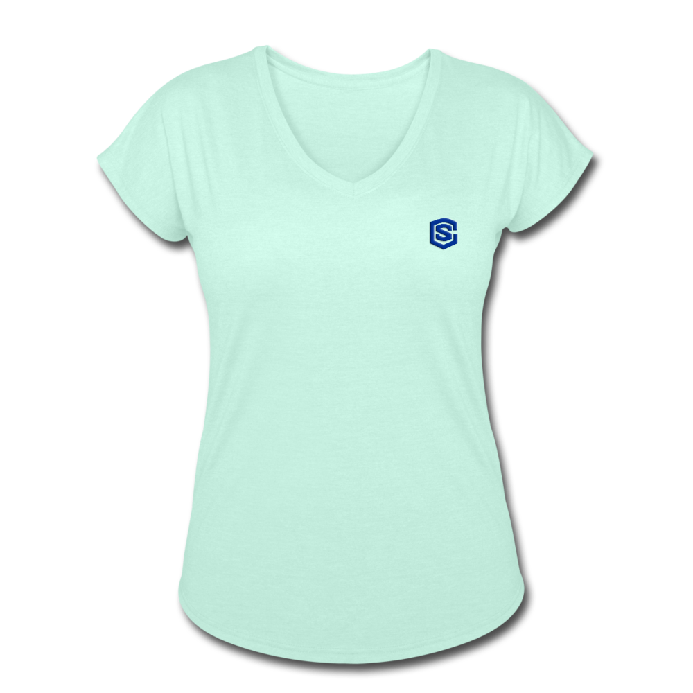 Women's Tri-Blend V-Neck T-Shirt  WITH BLUE  LOGO - mint