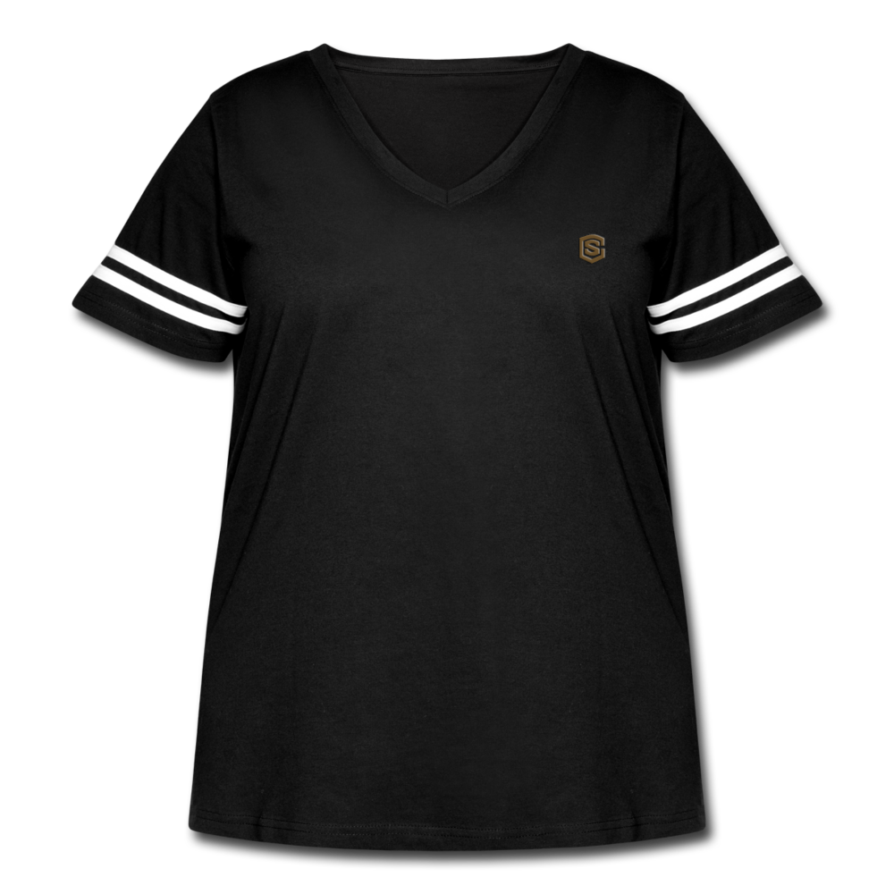 Women's Curvy Vintage Sport T-Shirt  WITH BROWN  LOGO - black/white