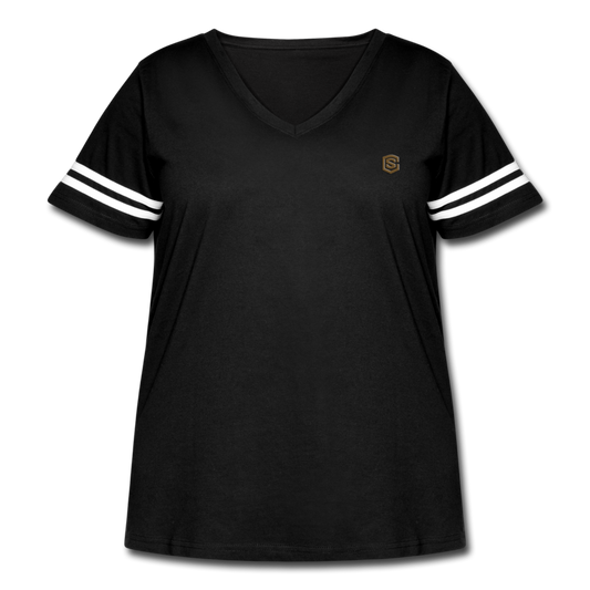 Women's Curvy Vintage Sport T-Shirt  WITH BROWN  LOGO - black/white