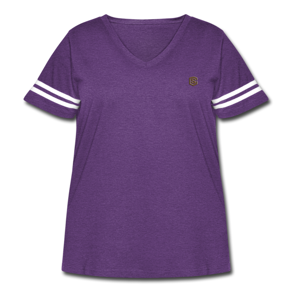 Women's Curvy Vintage Sport T-Shirt  WITH BROWN  LOGO - vintage purple/white