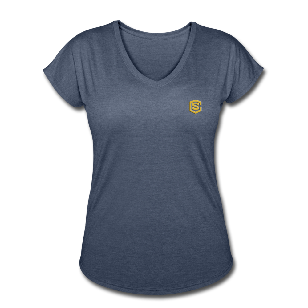 Women's Tri-Blend V-Neck T-Shirt  WITH GOLD  LOGO - navy heather