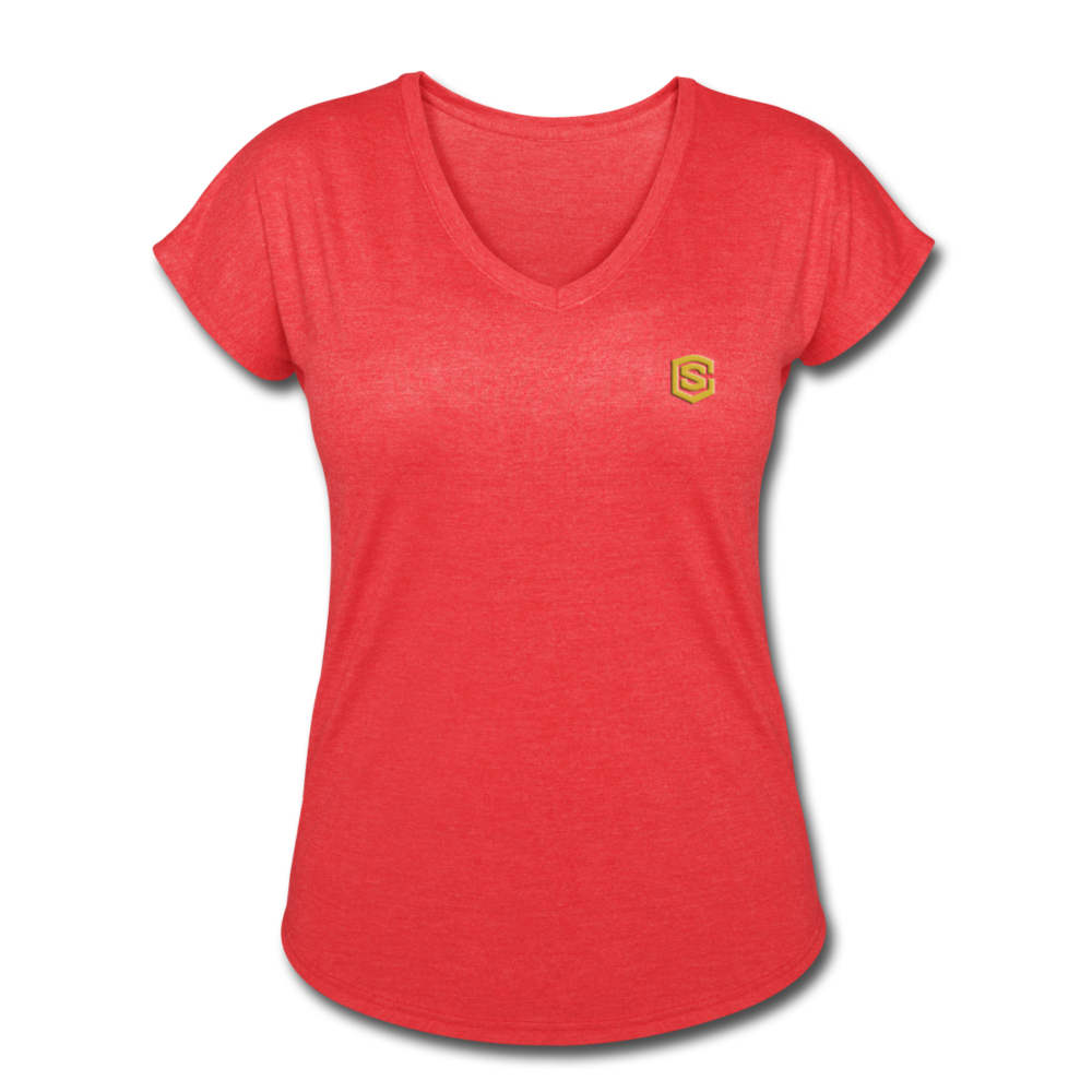 Women's Tri-Blend V-Neck T-Shirt  WITH GOLD  LOGO - heather red
