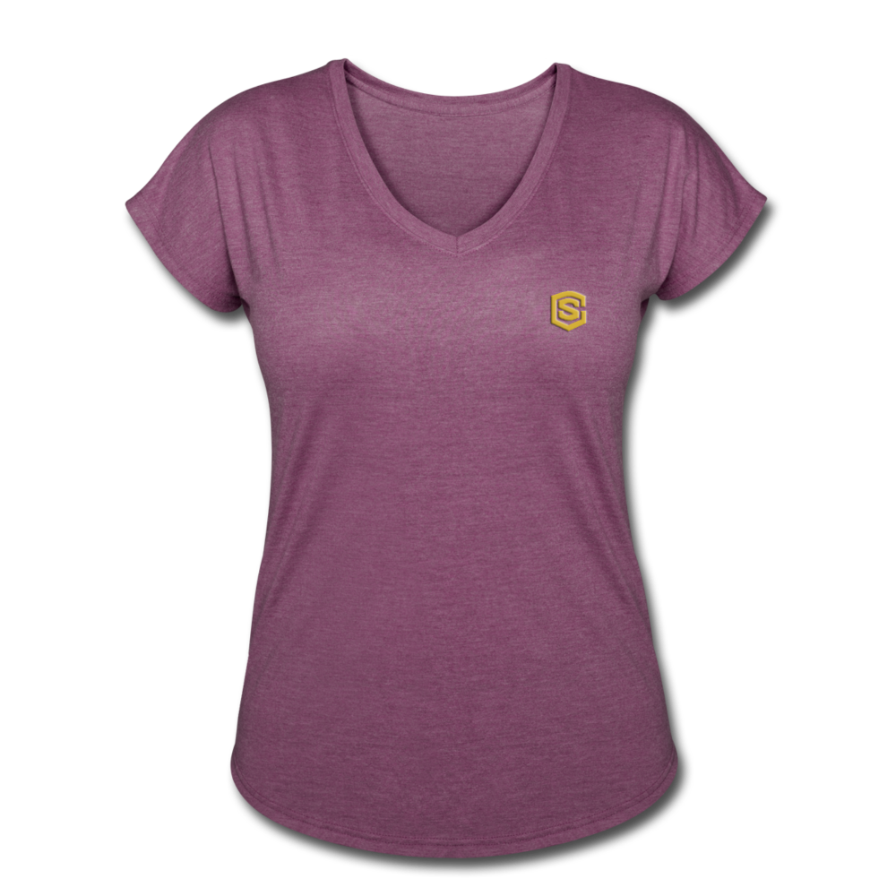 Women's Tri-Blend V-Neck T-Shirt  WITH GOLD  LOGO - heather plum