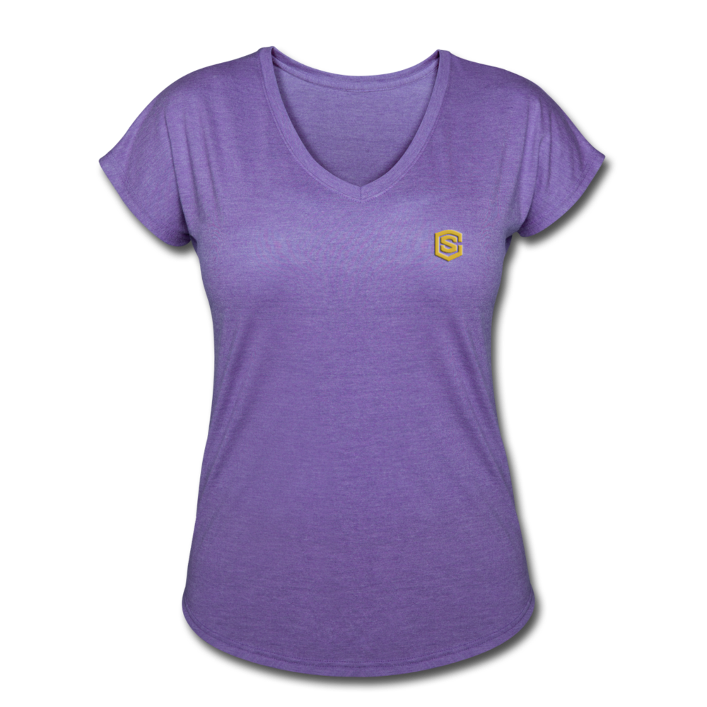 Women's Tri-Blend V-Neck T-Shirt  WITH GOLD  LOGO - purple heather