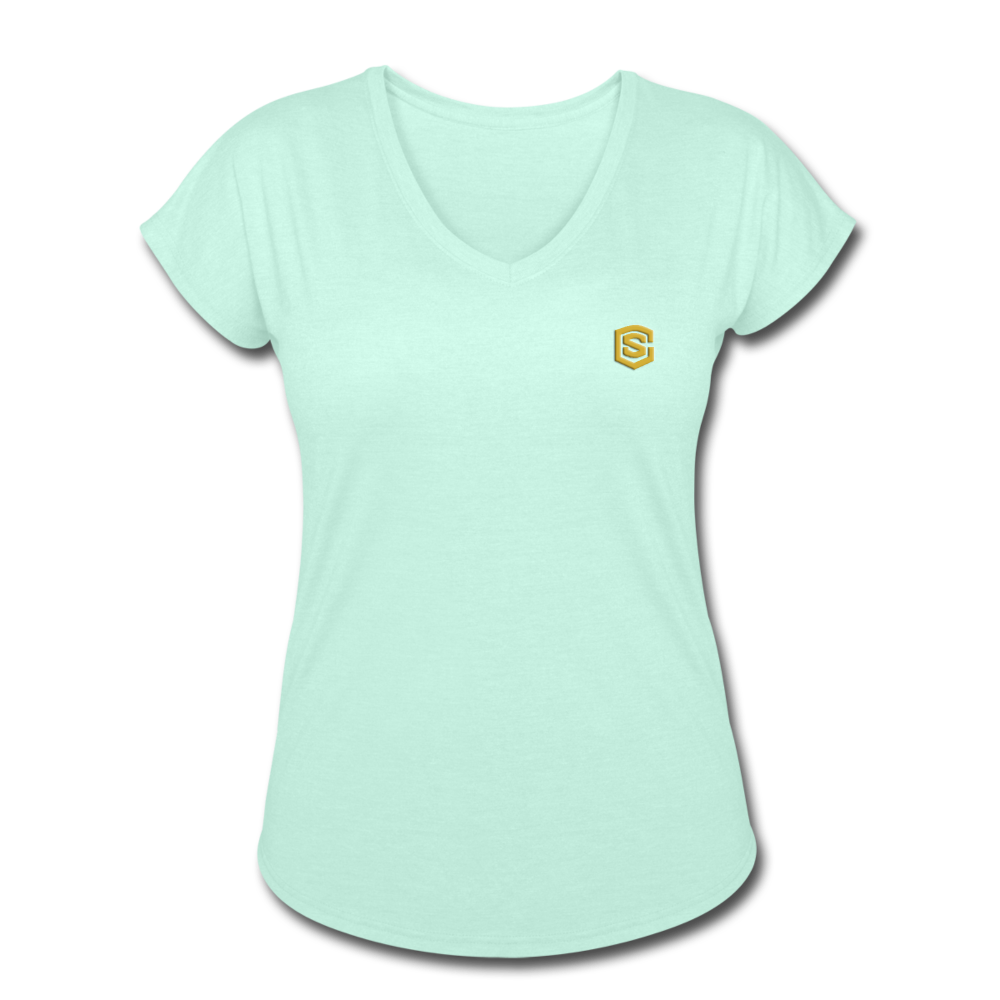Women's Tri-Blend V-Neck T-Shirt  WITH GOLD  LOGO - mint