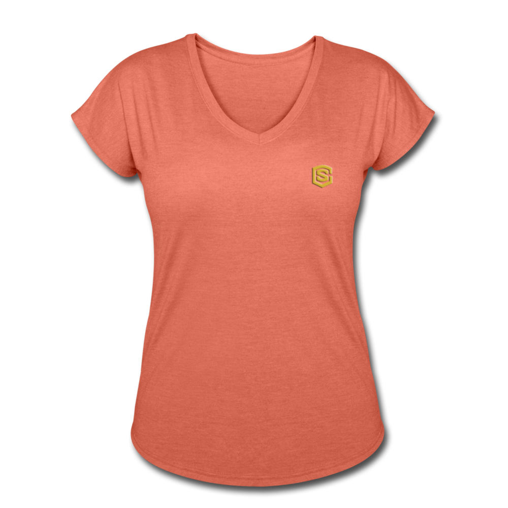 Women's Tri-Blend V-Neck T-Shirt  WITH GOLD  LOGO - heather bronze