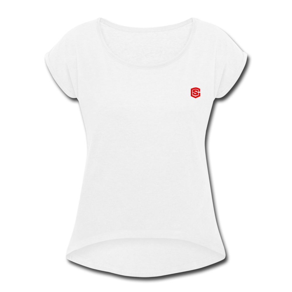 Women's Roll Cuff T-Shirt  WITH RED LOGO - white