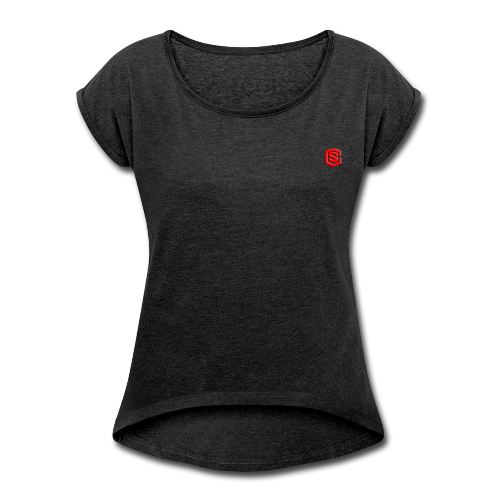 Women's Roll Cuff T-Shirt  WITH RED LOGO - heather black