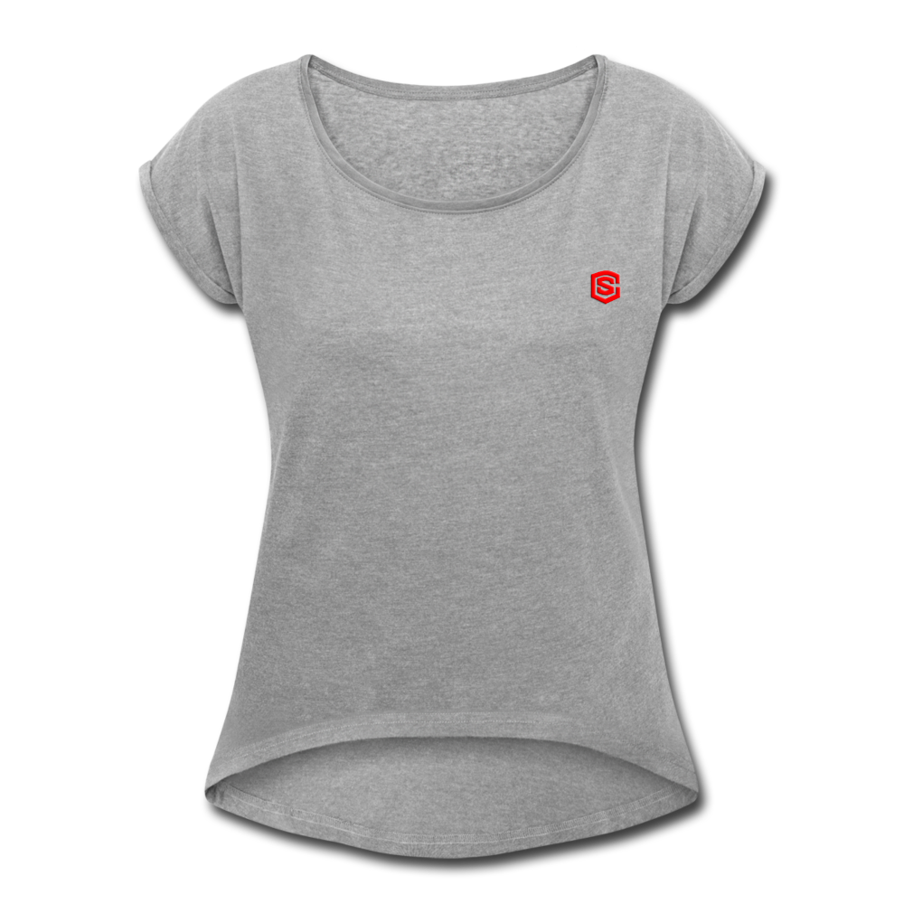 Women's Roll Cuff T-Shirt  WITH RED LOGO - heather gray