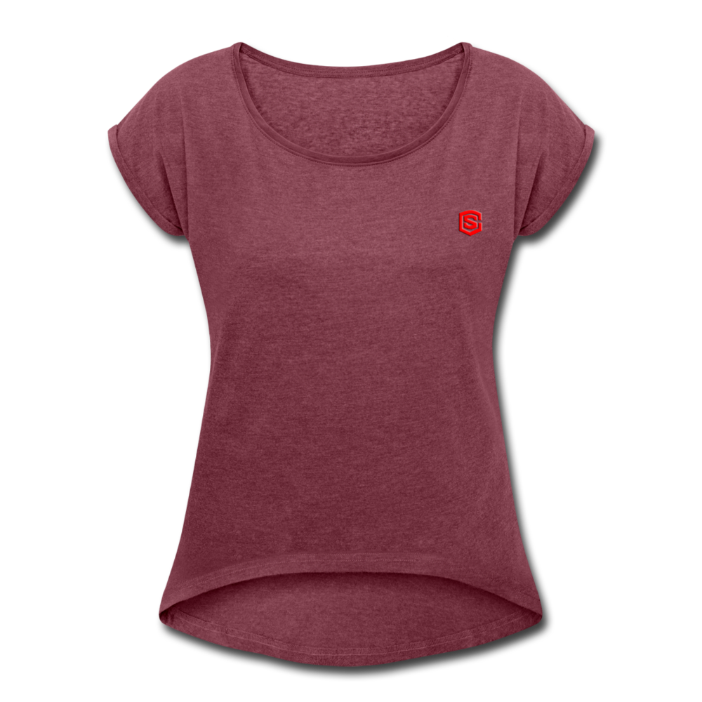 Women's Roll Cuff T-Shirt  WITH RED LOGO - heather burgundy