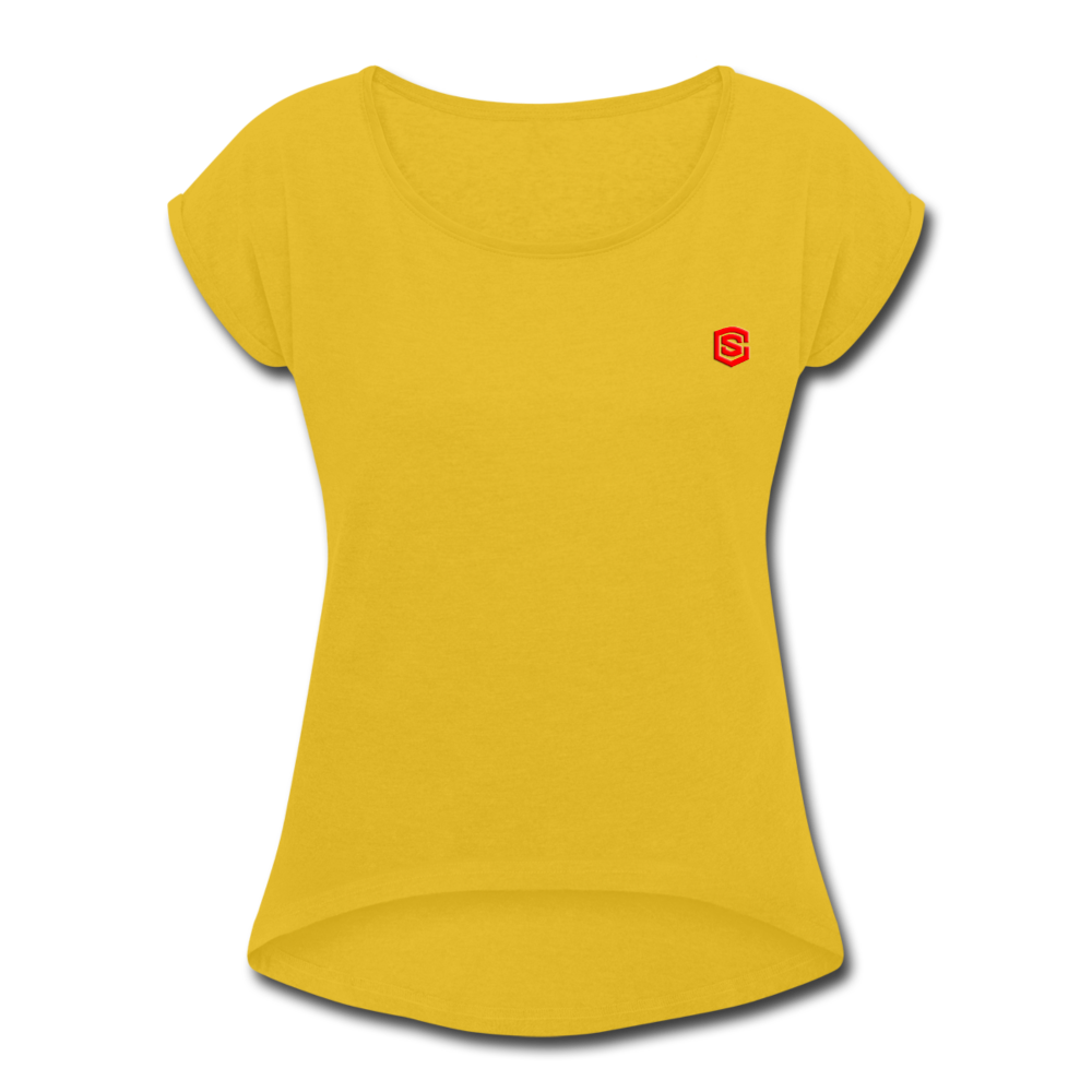 Women's Roll Cuff T-Shirt  WITH RED LOGO - mustard yellow