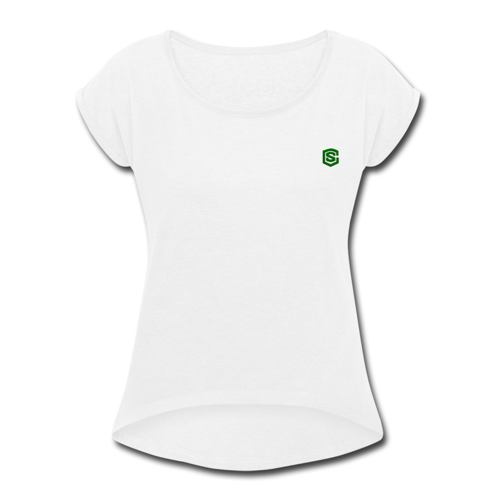 Women's Roll Cuff T-Shirt  WITH GREEN  LOGO - white