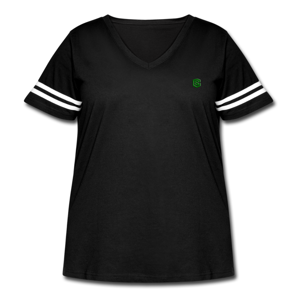 Women's Curvy Vintage Sport T-Shirt  WITH GREEN  LOGO - black/white