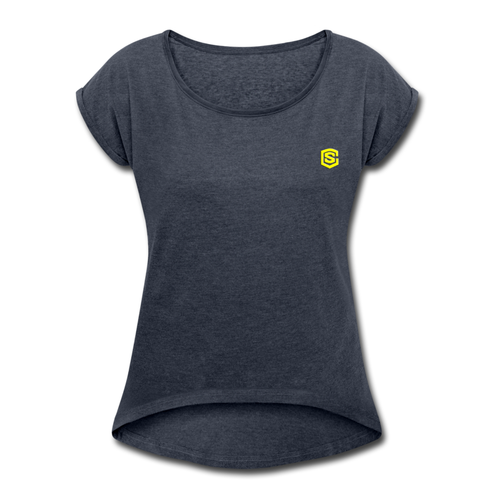 Women's Roll Cuff T-Shirt  WITH YELLOW  LOGO - navy heather