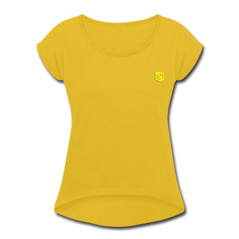 Women's Roll Cuff T-Shirt  WITH YELLOW  LOGO - mustard yellow