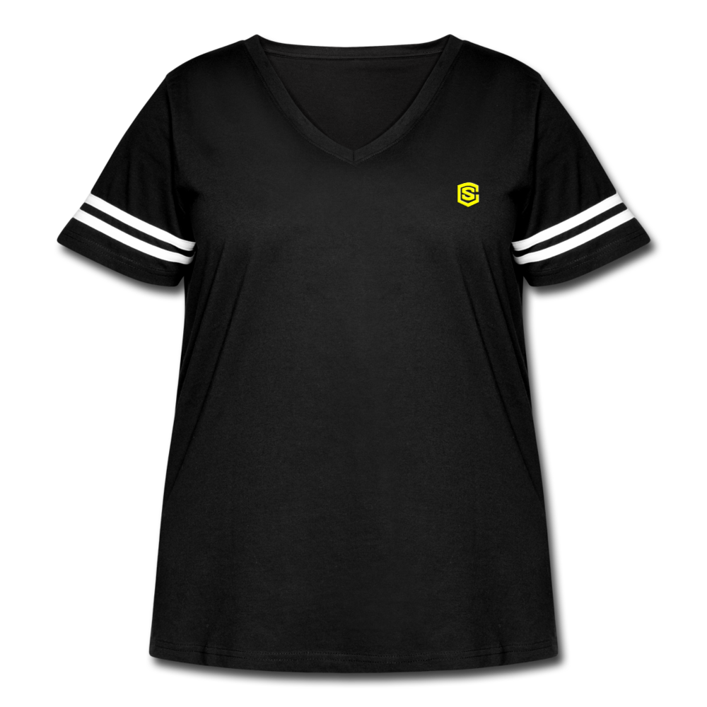 Women's Curvy Vintage Sport T-Shirt  WITH YELLOW  LOGO - black/white