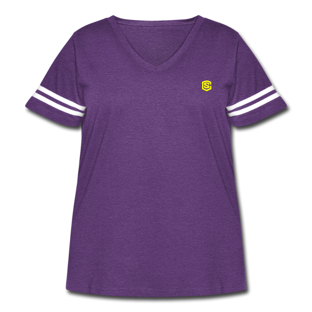 Women's Curvy Vintage Sport T-Shirt  WITH YELLOW  LOGO - vintage purple/white