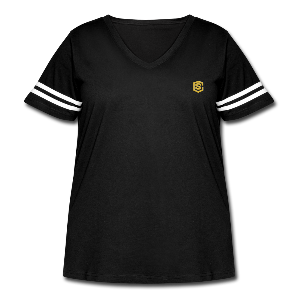 Women's Curvy Vintage Sport T-Shirt   WITH GOLD  LOGO - black/white